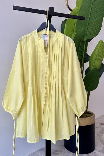 Nervür Detay Gömlek Sarı Sarı