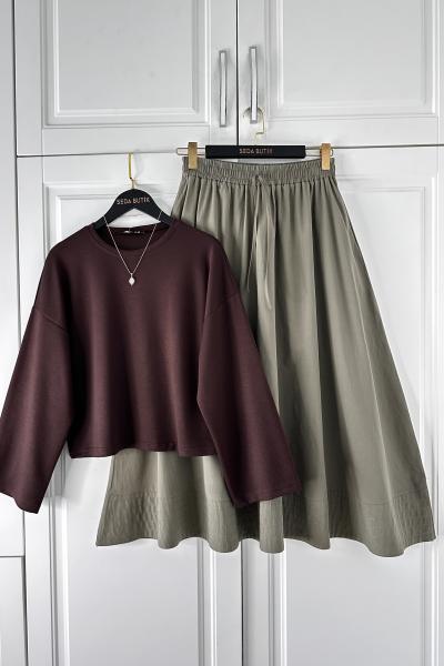 Oysho Bluz AcıKahve Poplin Etek Haki Acı Kahve