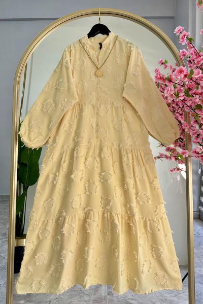 Saçaklı Elbise Koyu Sarı Altın Sarısı