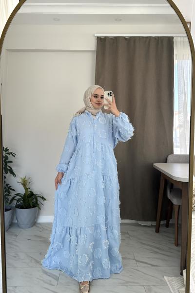 Saçaklı Elbise Mavi Mavi