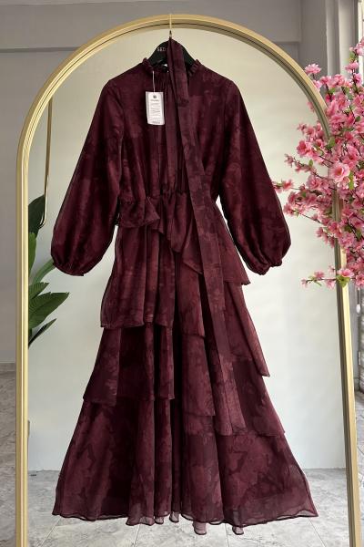 Sahra Astarlı Elbise  Bordo