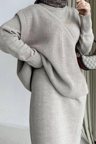 Trend Yelekli Elbise Taş Taş Rengi