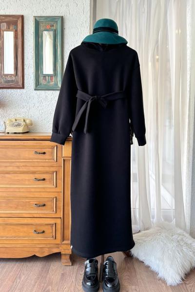 Üç İplik Bağlamalı Elbise Siyah Siyah