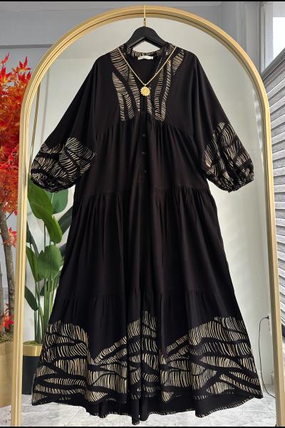 Varak Desen Sude Elbise Siyah