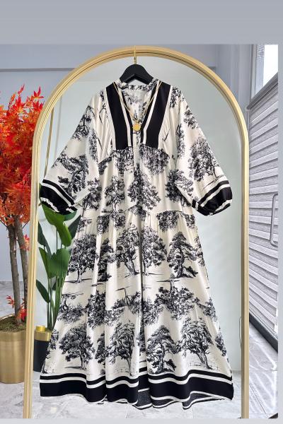 Viskon Elbise Sümbül Siyah Siyah