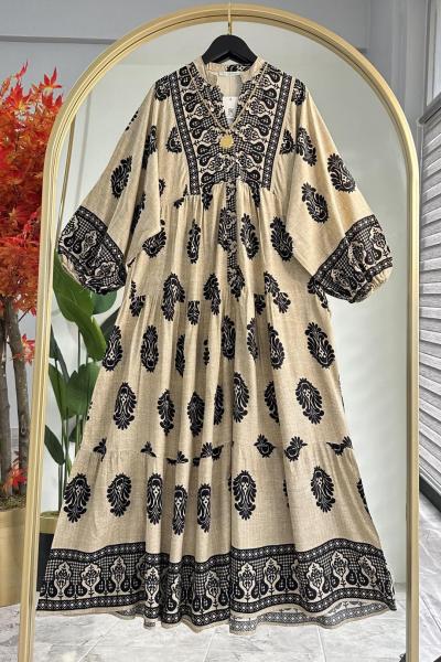 Viskon Elbise Zambak Vizon Vizon