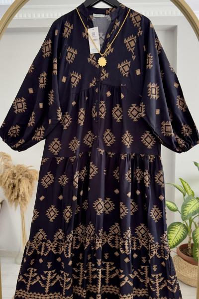 Viskon Merve Elbise Siyah Siyah