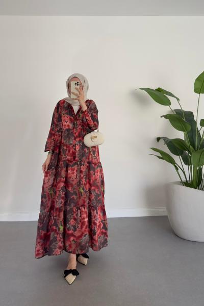 Viskon Pamuk Lora Elbise   Kahverengi