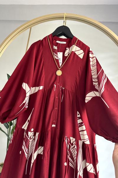 Viskon Pamuk Sena Elbise Bordo Bordo