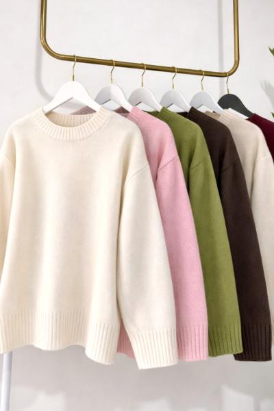 Yünlü Kazak Ekru Beyaz Ekru